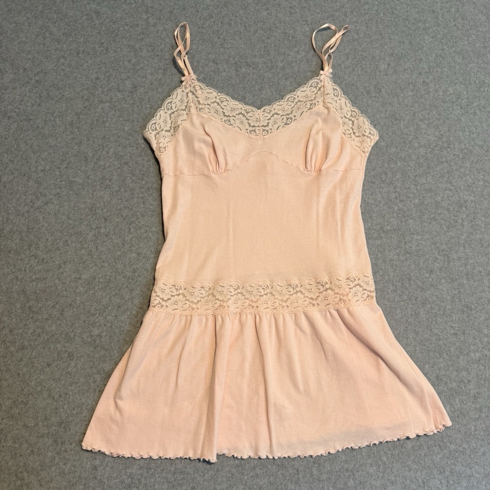 Vintage Victoria's Secret 2005 Slip Dress Pink Lace Ruffle Hem Y2K Coquette